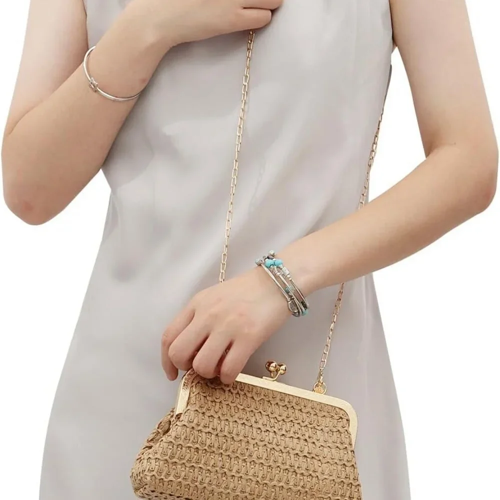Women Straw Clutch Bag Woven Dumpling Summer Beach Crossbody Purse